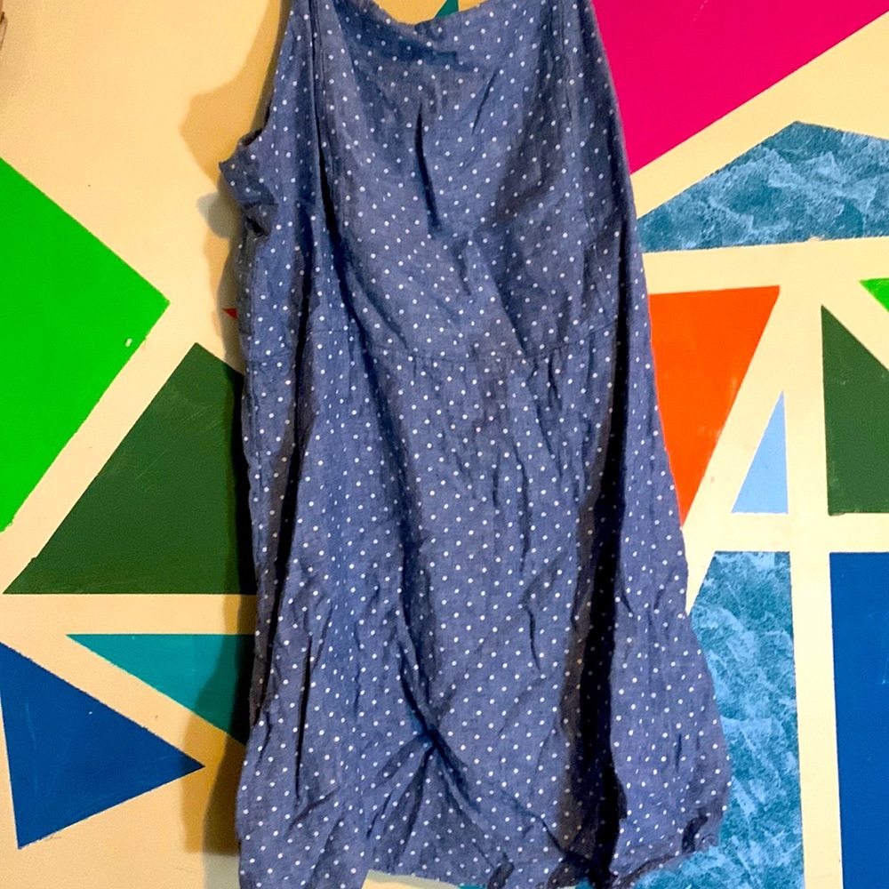 White polka dots on blue dress by Old Navy
